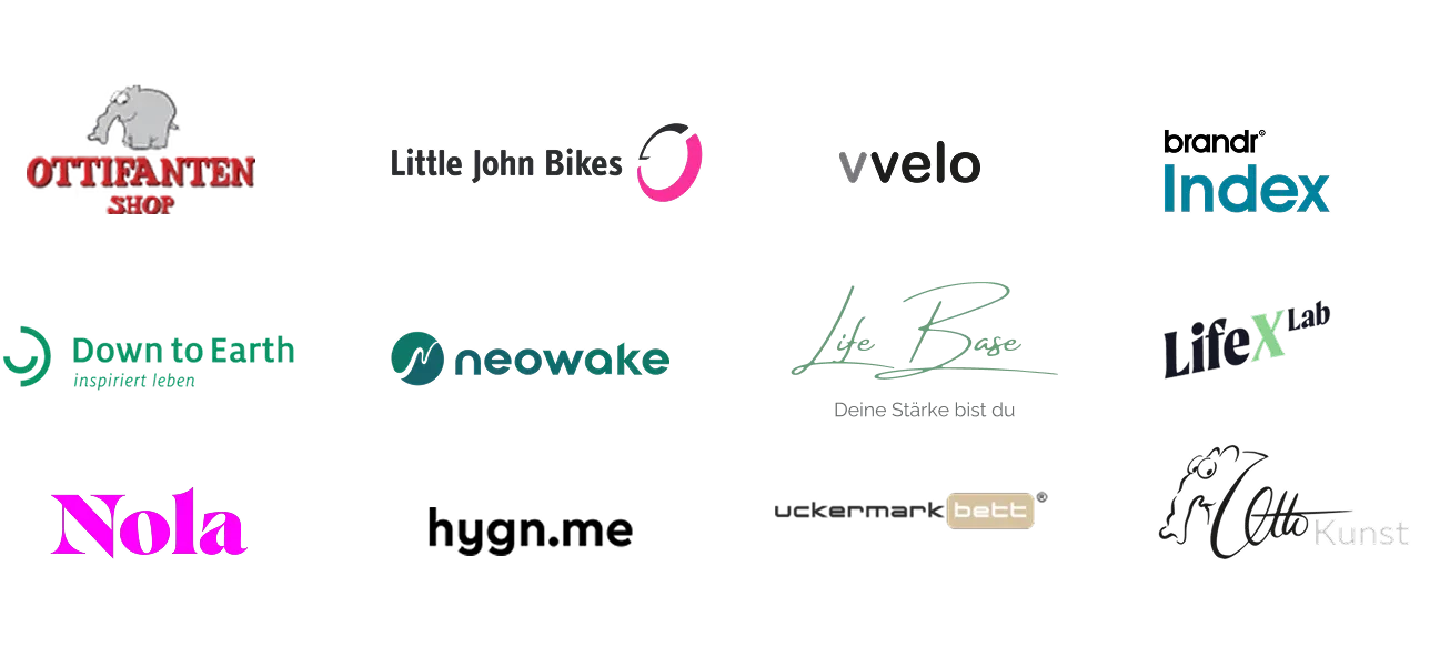 Logos mehrerer Unternehmen auf schwarzem Hintergrund.