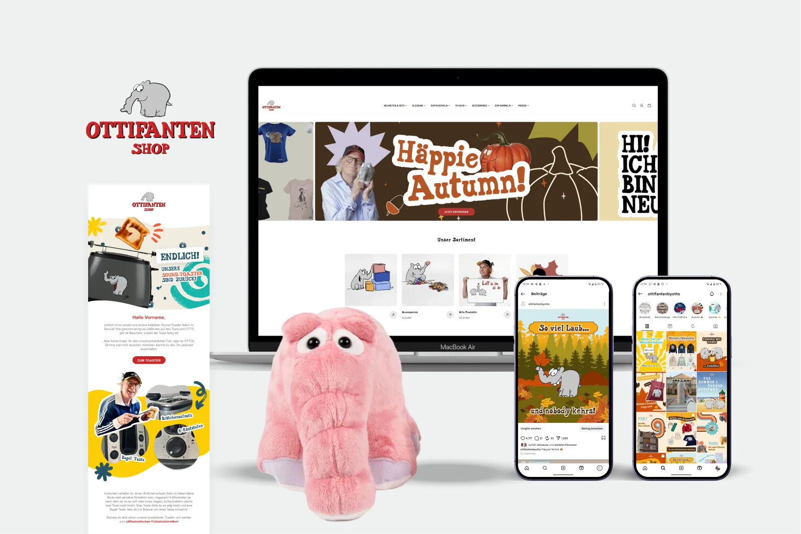 Ottifanten-Shop-Produkte auf Laptop und Smartphones